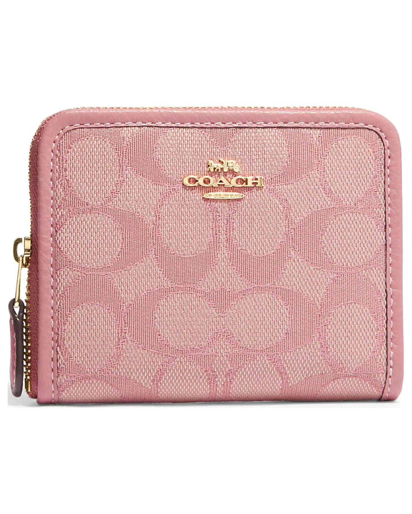 Coach Women s Small Zip Around Wallet In Signature Jacquard True Pink Khaki Multi Walmart