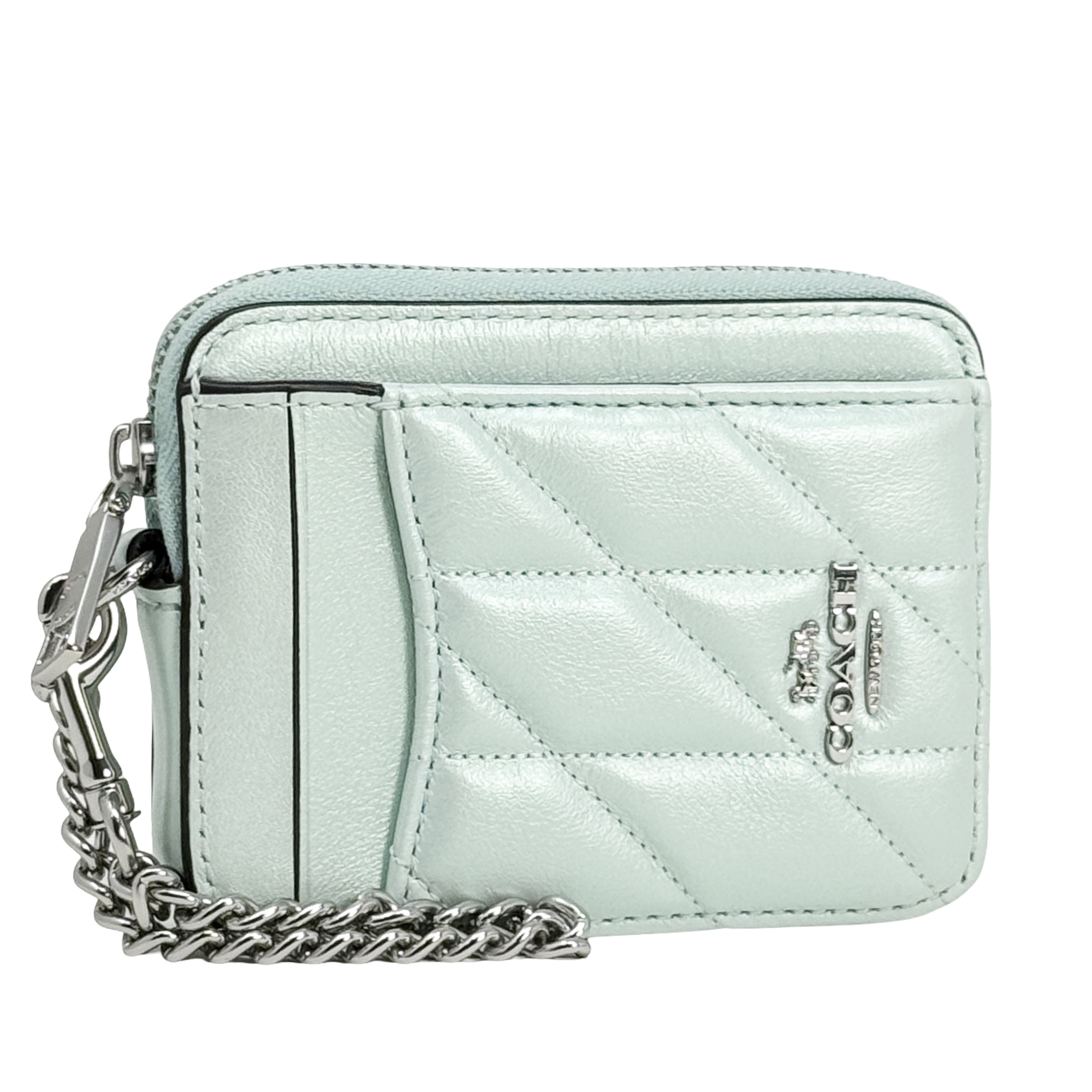 Coach Women's Small Zip Card Case in Quilted Leather (Green
