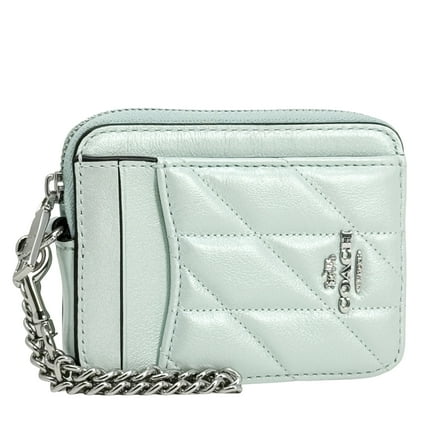 Coach Women's Small Zip Card Case in Quilted Leather (Green)