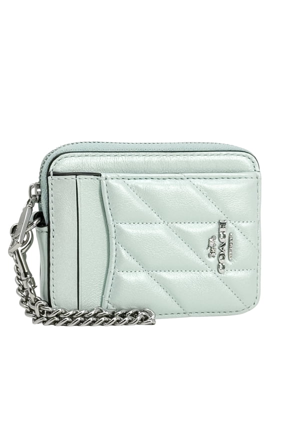 Women's Small Zip Card Case in Quilted Leather (Green)