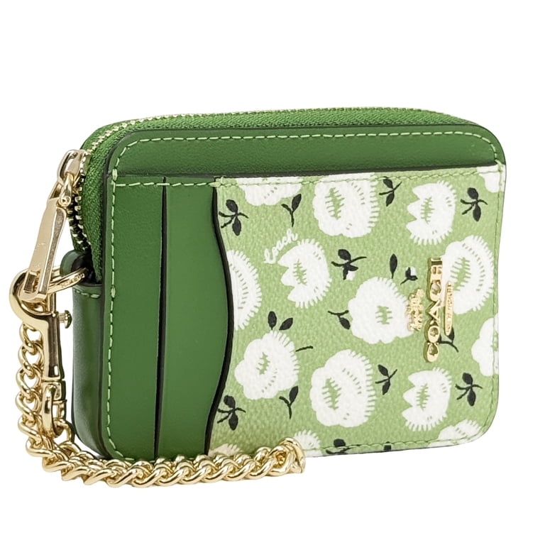 Coach Women's Small Zip Card Case with Floral Print (Green Multi