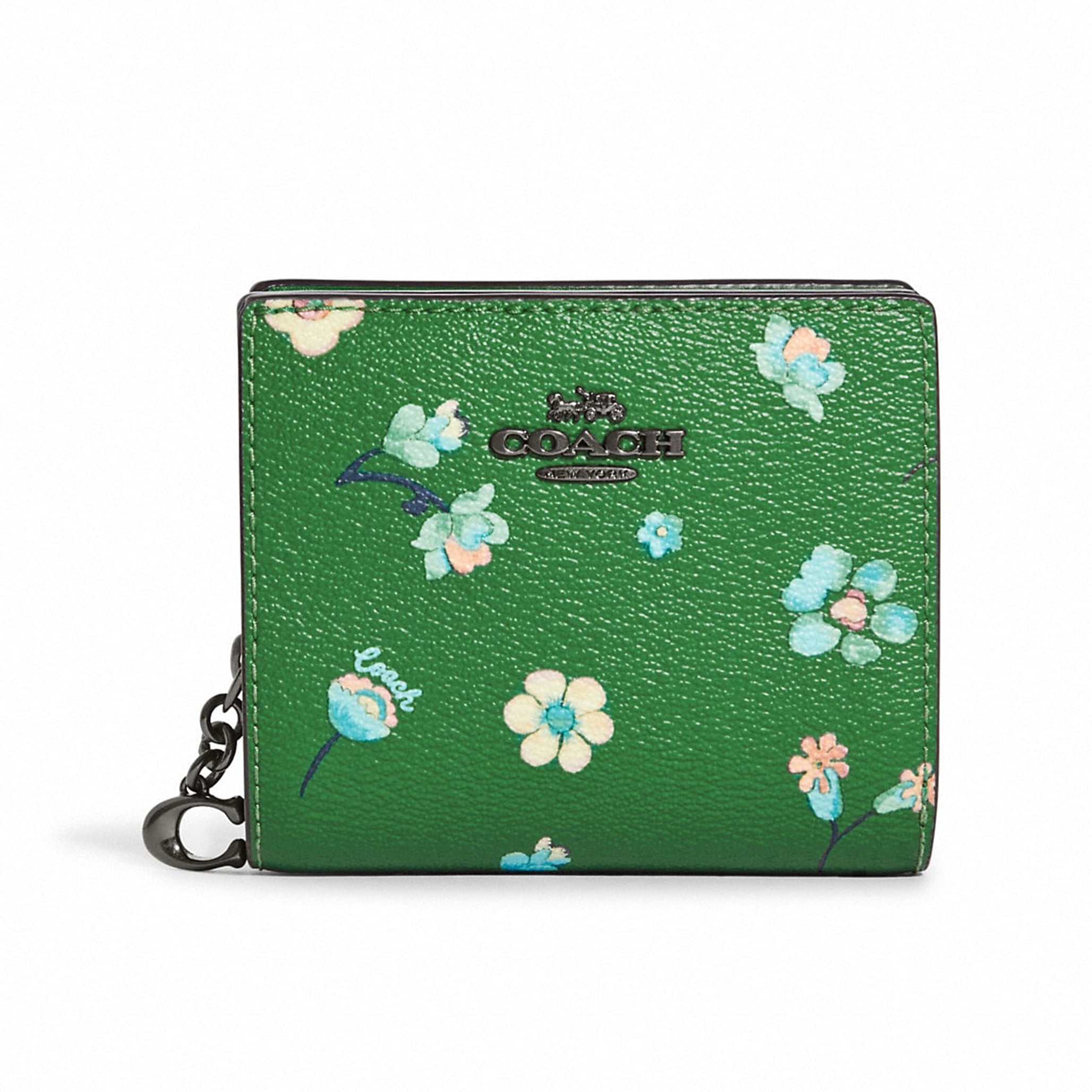 【新品未使用】COACH フラワーチャーム 青 緑 Coach Women's Snap Wallet With Mystical Floral Print (Green Multi