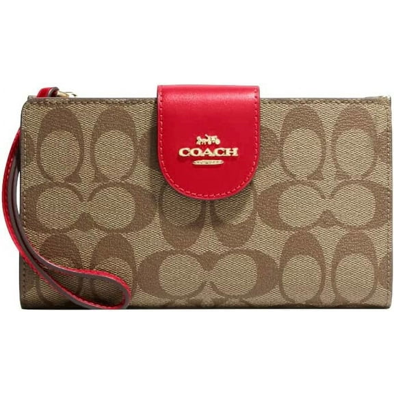 Coach Women's Tech Wallet In Colorblock Signature Canvas (Khaki / Electric Red)