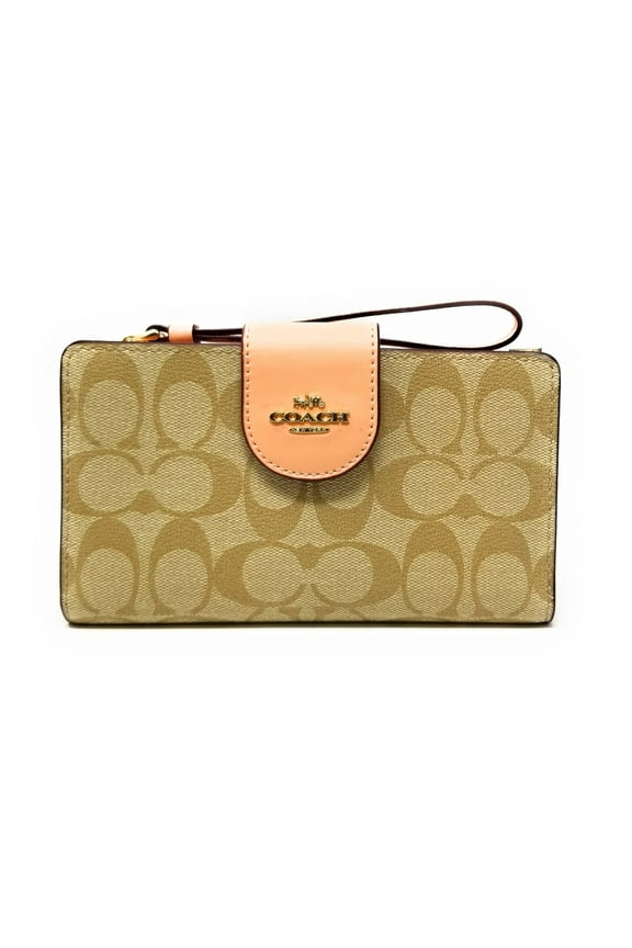 Women's Tech Wallet in Colorblock Signature Canvas (Light Khaki - Faded Blush)