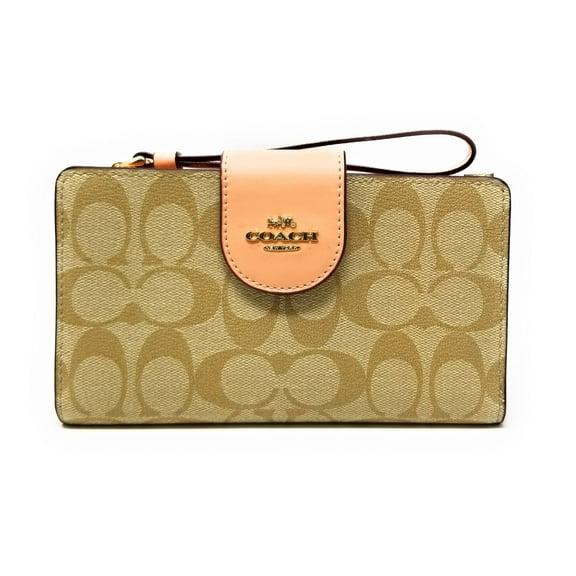 Coach Women's Tech Wallet in Colorblock Signature Canvas (Light Khaki - Faded Blush)