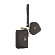 Coach Womens Wristlet And Heart Pouch In Signature Canvas With Camelia Charm