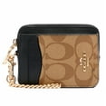 thumbnail image 1 of Coach Women's Zip Card Case In Blocked Signature Canvas (Khaki / Brown Multi), 1 of 2