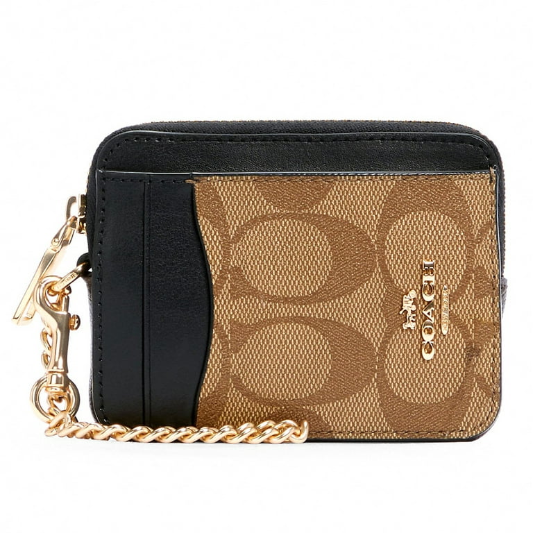 Coach Women's Zip Card Case In Blocked Signature Canvas (Khaki