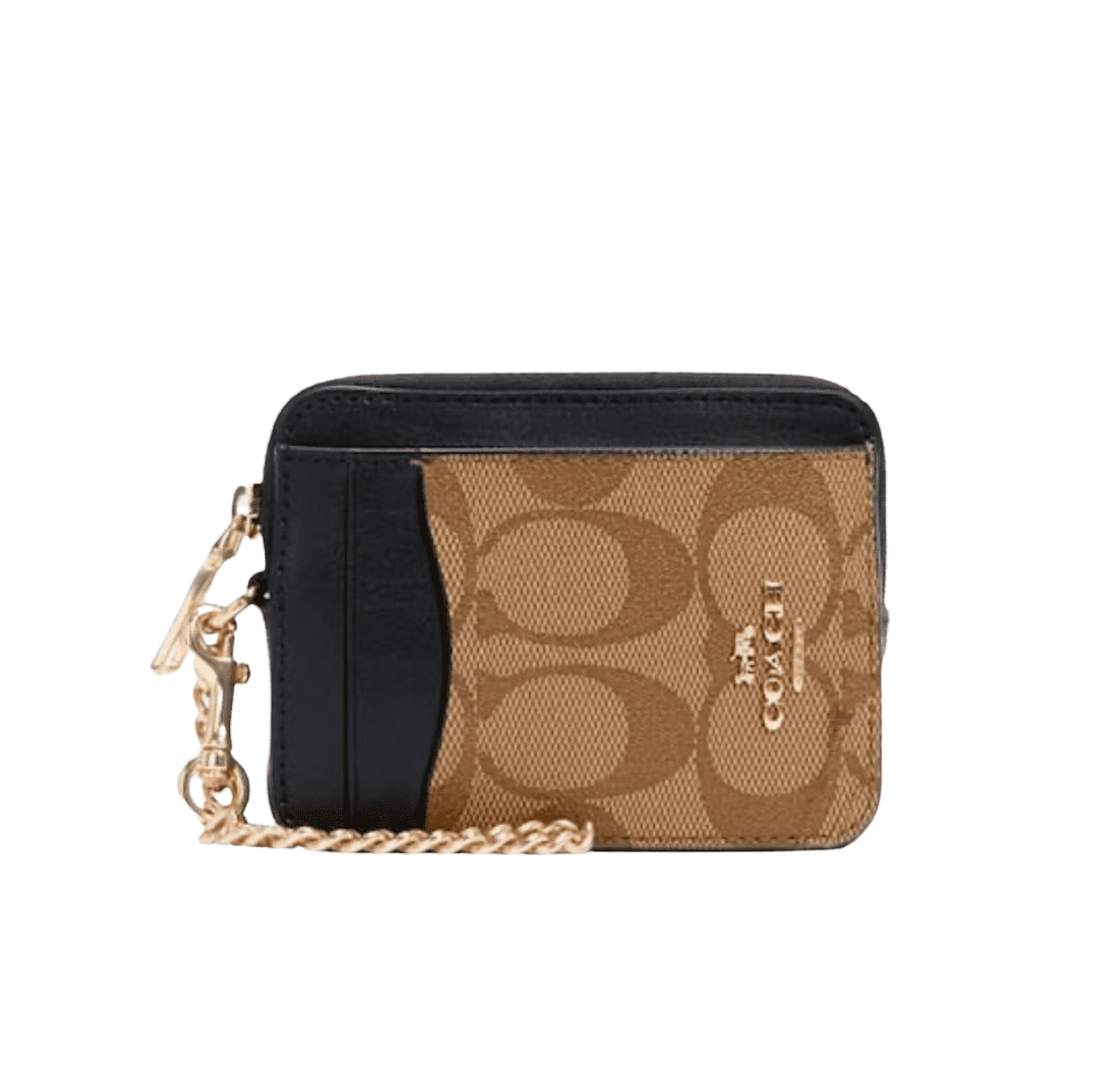 Coach Women s Zip Card Case In Blocked Signature Canvas Khaki Brown Multi Walmart