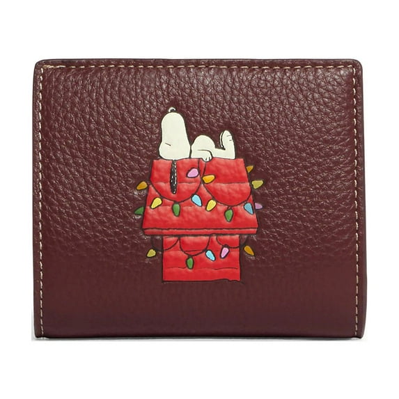 Coach X Peanuts Women's Snap Wallet with Snoopy Lights Motif (Wine Multi)