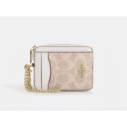 Coach Zip Card Case in Signature Coated Canvas with Chain Wrist Strap and ID Window, Sand/Chalk