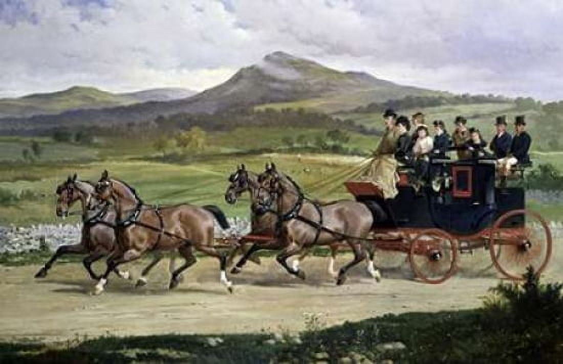 Coach and Four Horses On The Open Road Canvas Art - Alfred F De Prades (12 x 18)