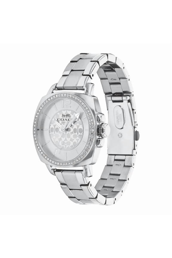 by Coach Women's 34mm Crystal Bezel Stainless Steel Wristwatch, Silver & White, (14503140)