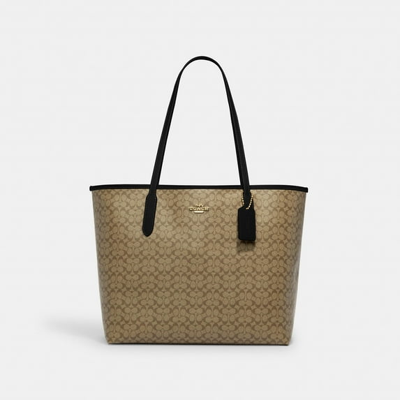 Coach by Coach Women's Coated Canvas City Tote Handbag, Khaki and Black