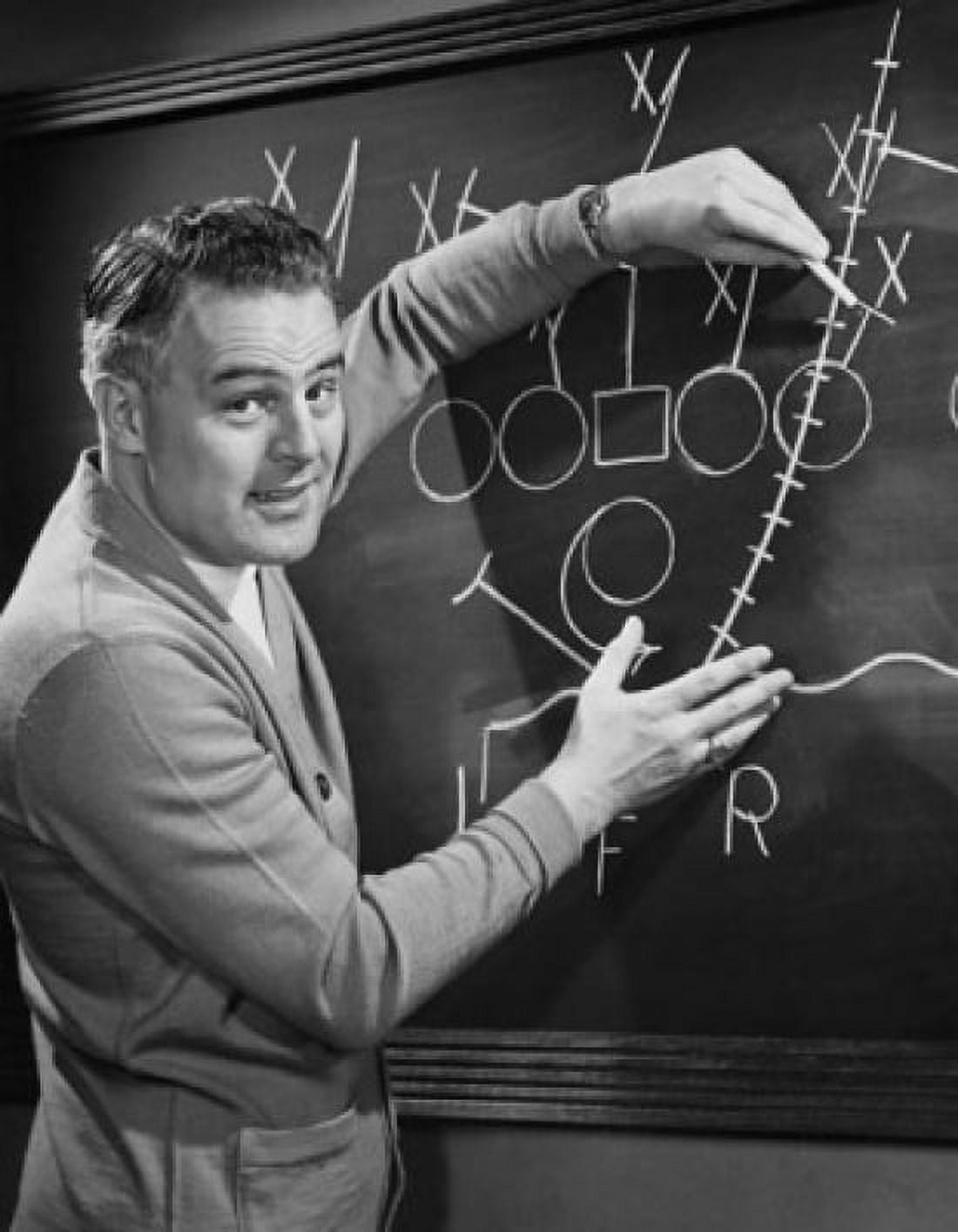 Coach explaining sports diagram on blackboard Canvas Art - (18 x 24)