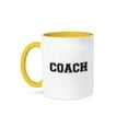thumbnail image 1 of 3dRose, Coach in black text - college font - PE class - Phys Ed Physical Education sports teacher in school, 11oz Two-Tone Yellow Mug, 1 of 3