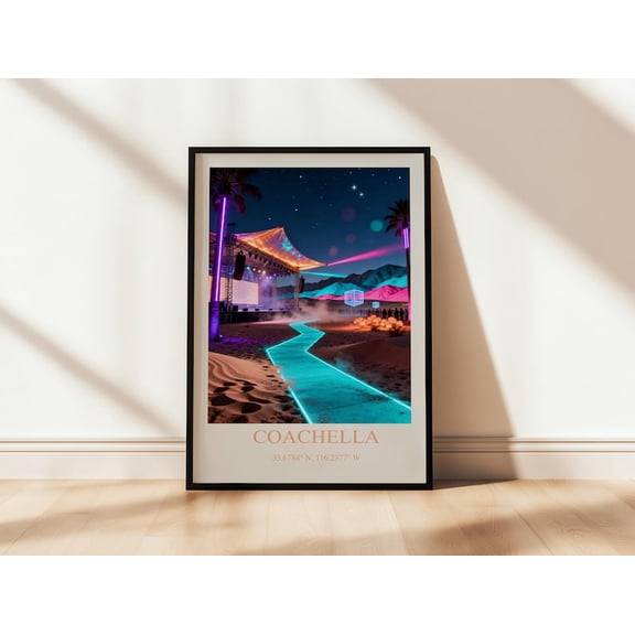 Coachella Poster California – Neon Festival Night Art – USA Desert Landscape Poster – Modern Travel Wall Art Print 8x12 UNFRAMED