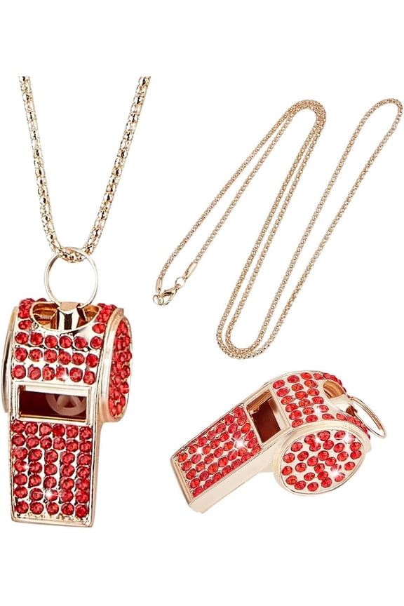 Coaches Whistle with Lanyard Gold Whistle Necklace Metal Bling Rhinestone Whistle Chain Shining Whistle with Lanyard DIY for Women Teachers Coacheses Referees Training Accessories