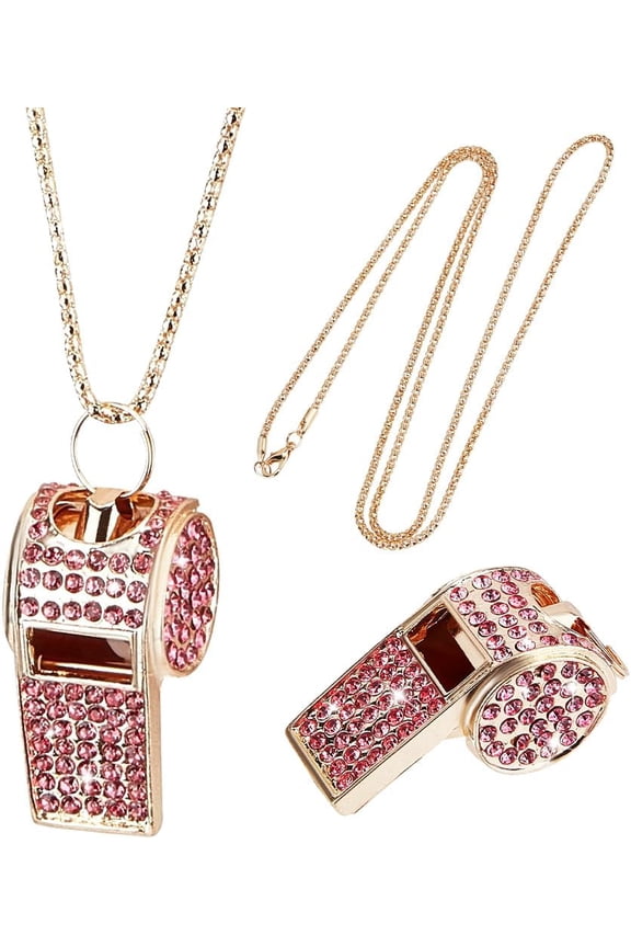 Coaches Whistle with Lanyard Gold Whistle Necklace Metal Bling Rhinestone Whistle Chain Shining Whistle with Lanyard for Women Teachers Coacheses Referees Training Accessories