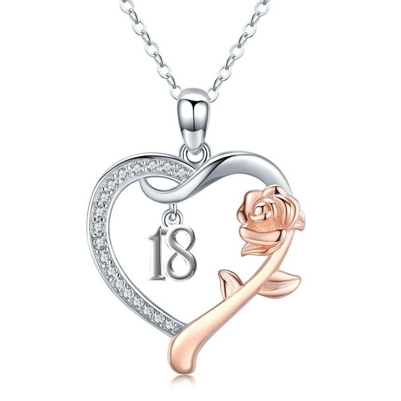 Coachuhhar 18 Year Old Birthday Gifts 925 Sterling Silver Love Heart Rose Flower Pendant Necklace 18th Jewelry Christmas Gifts for Women Girlfriend Sister