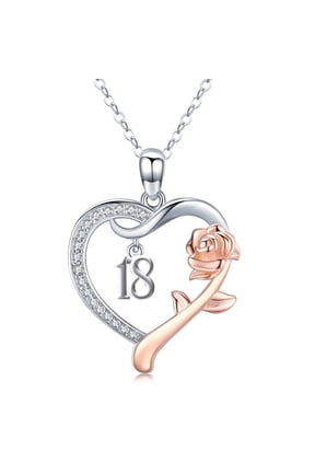 18 Year Old Birthday Gifts 925 Sterling Silver Love Heart Rose Flower Pendant Necklace 18th Jewelry Christmas Gifts for Women Girlfriend Sister