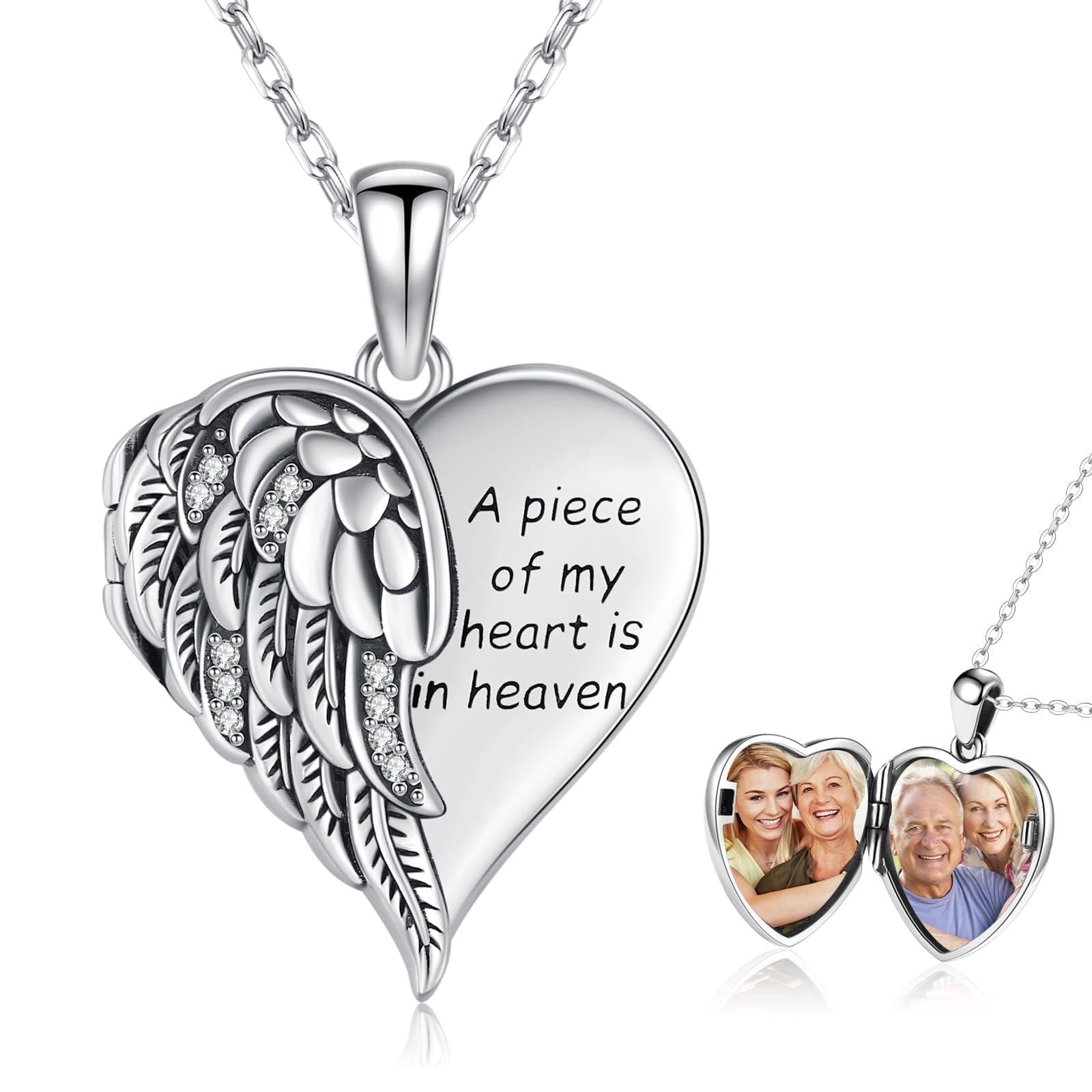 Coachuhhar Angel Wings Locket Necklace 925 Sterling Silver Heart Locket ...