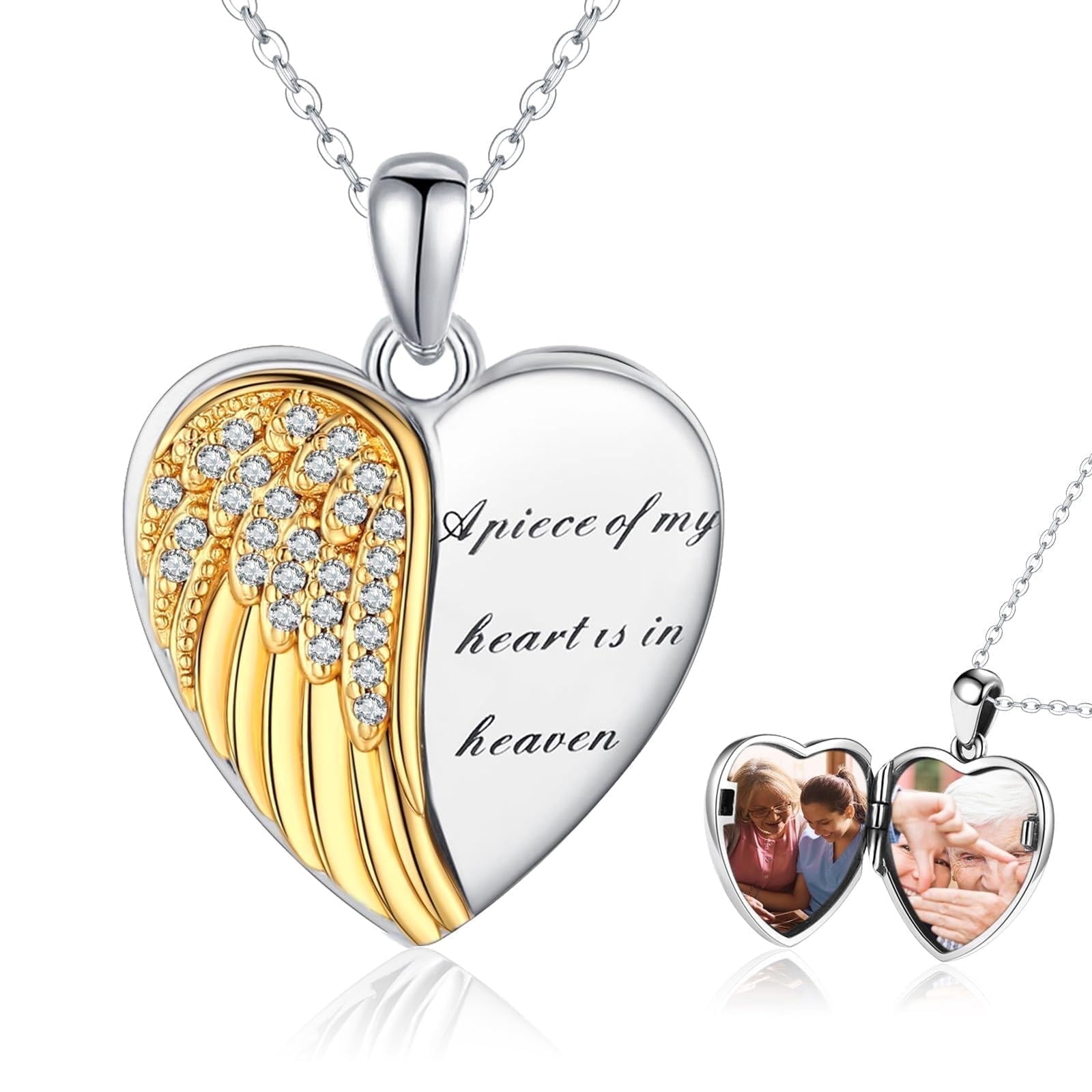 Coachuhhar Angel Wings Locket Necklace 925 Sterling Silver Heart Locket ...