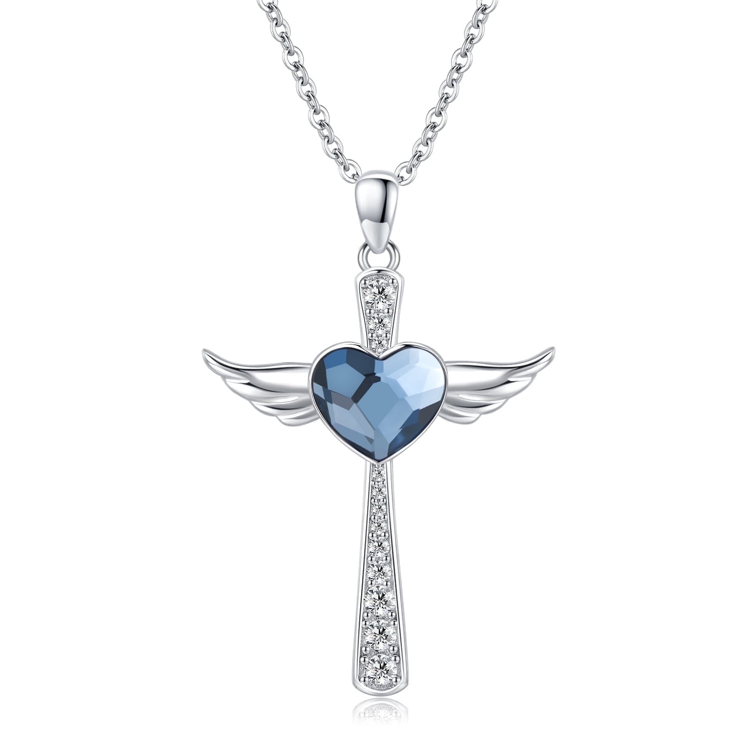 Coachuhhar Angel Wings Necklace 925 Sterling Silver Cross Pendant Necklace Cross Jewelry Gifts for Women
