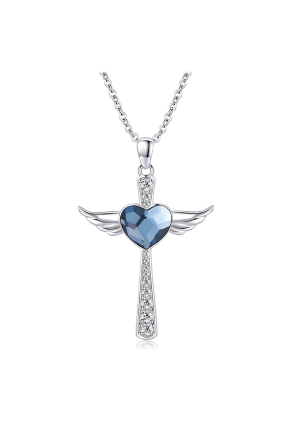 Angel Wings Necklace 925 Sterling Silver Cross Pendant Necklace Cross Jewelry Gifts for Women