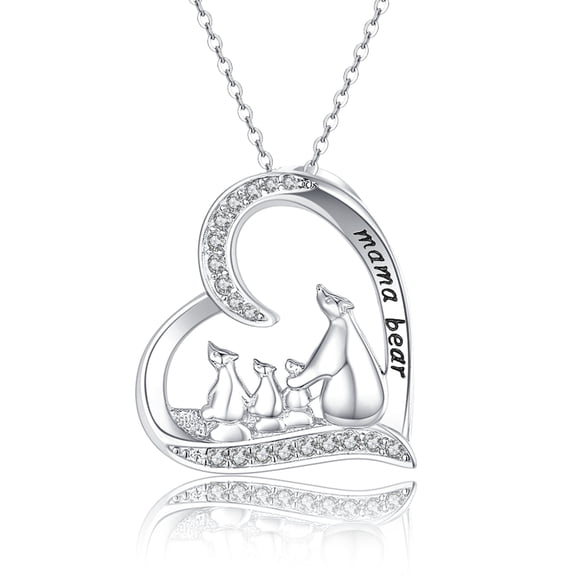 Coachuhhar Bear Necklace For Women 925 Sterling Silver Cute Animal Necklace Mom Necklace Mama Bear Pendant Necklace Mother Jewelry for Mother's Day