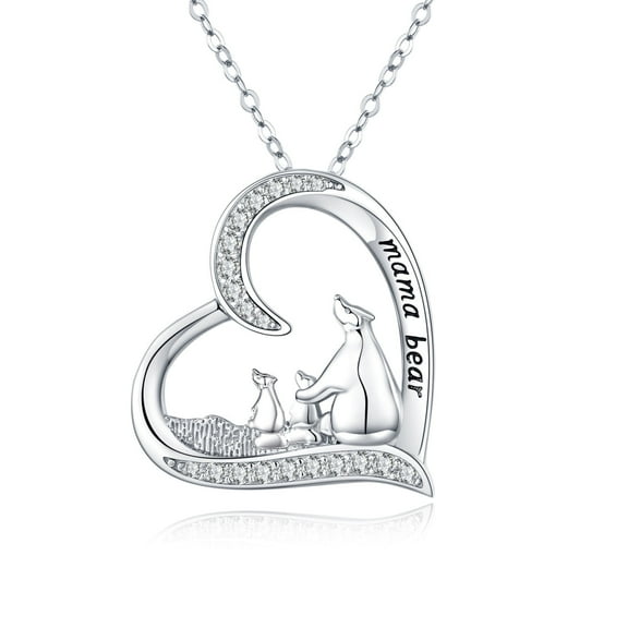 Coachuhhar Bear Necklace For Women 925 Sterling Silver Cute Animal Necklace Mom Necklace Mama Bear Pendant Necklace Mother Jewelry for Mother's Day