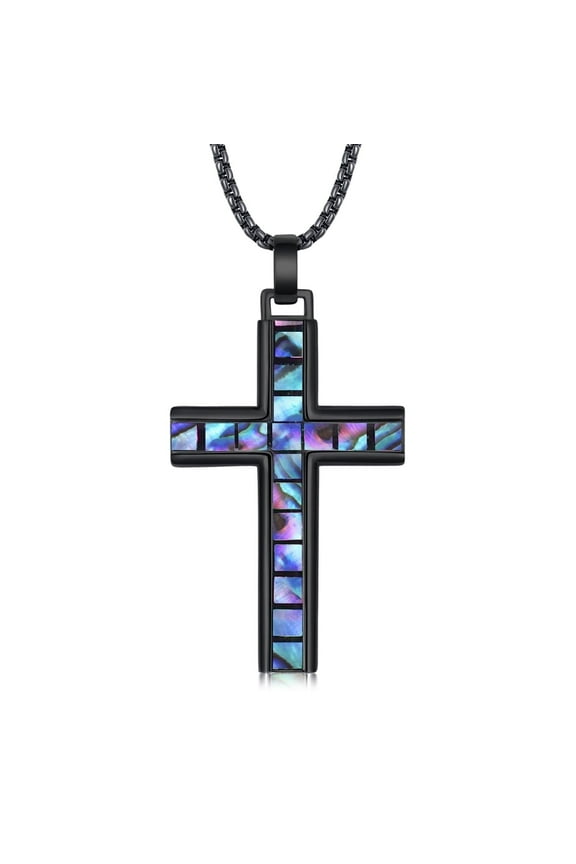 Black Cross Necklace 925 Sterling Silver Abalone Shell Cross Pendant Necklace Religious Cross Jewelry Christmas Gift for Women Men