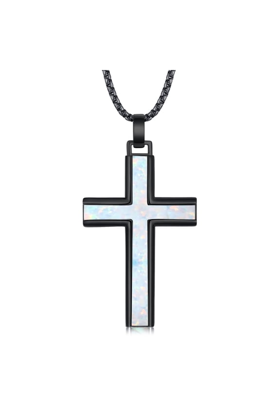 Black Cross Necklace 925 Sterling Silver Opal Cross Pendant Necklace Religious Cross Jewelry Gift for Women Men