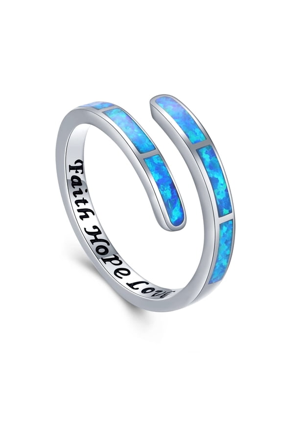 Blue Opal Rings for Women 925 Sterling Silver Faith Hope Love Rings Adjustable Open Rings Opal Jewelry for Mother's Day