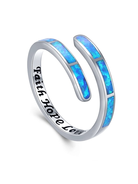 Blue Opal Rings for Women 925 Sterling Silver Faith Hope Love Rings Adjustable Open Rings Opal Jewelry for Mother's Day