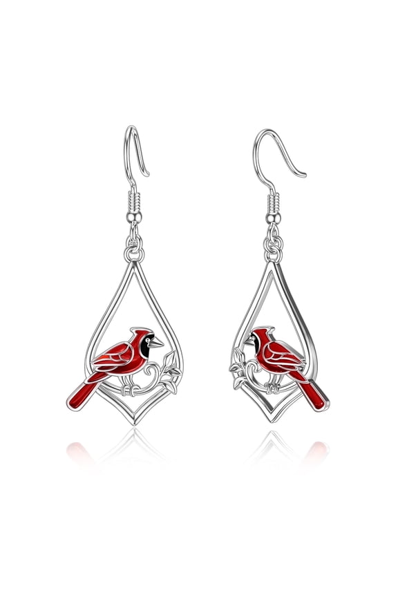 Cardinal Earrings for Women 925 Sterling Silver Cardinal Dangling Earrings Bird Earrings Cute Animal Drop Earrings Cardinal Jewelry Gifts for Mother's Day Friends