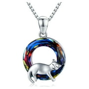 Coachuhhar Cat Crystal Necklace 925 Sterling Silver Cute Animal Pendant Necklace with Crystal Cat Jewelry Gifts Gifts for Women Girls Cat Lovers