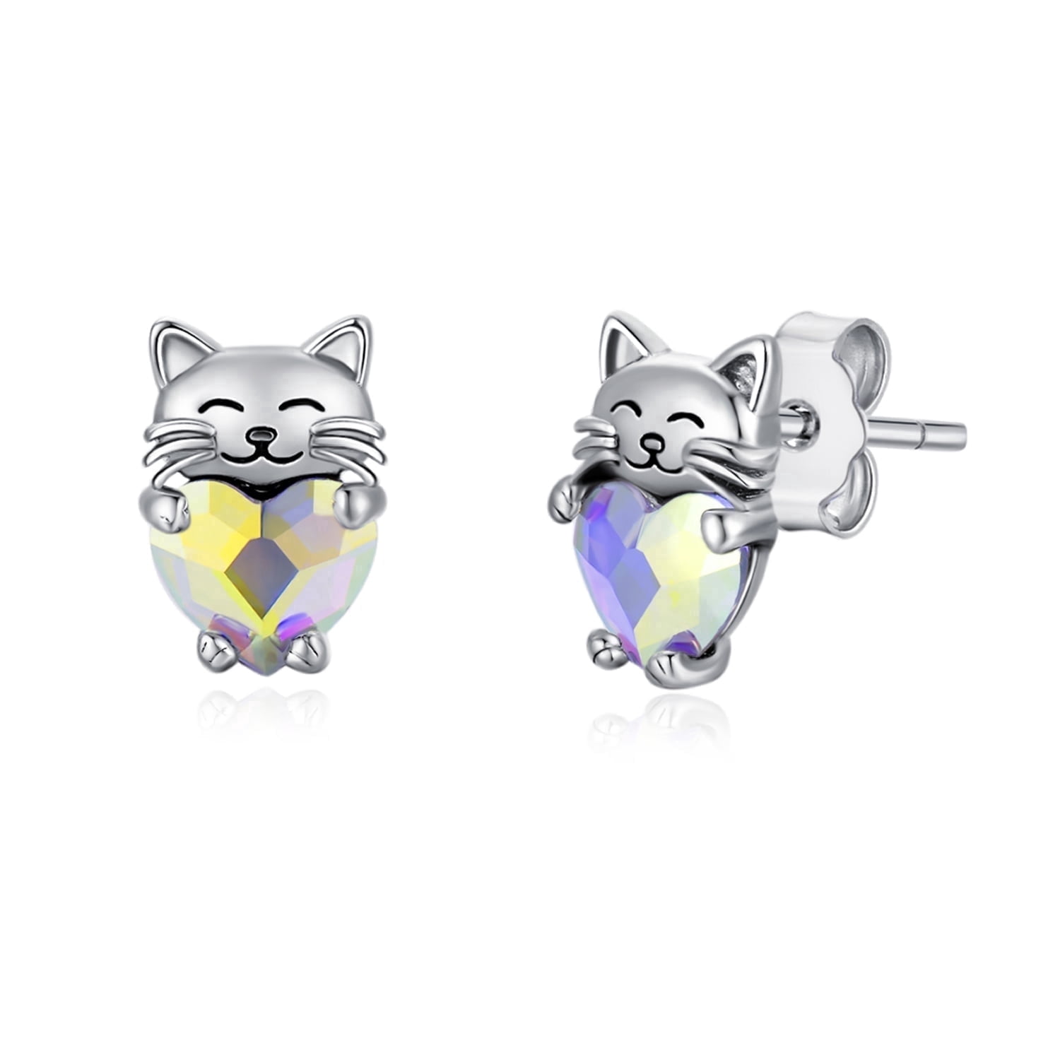 Coachuhhar Cat Earrings for 925 Sterling Silver Cat Stud Earrings Crystal Earrings Cute Animal Earrings Hypoallergenic Kitten Stud Earrings Cat Jewelry Gifts for Women