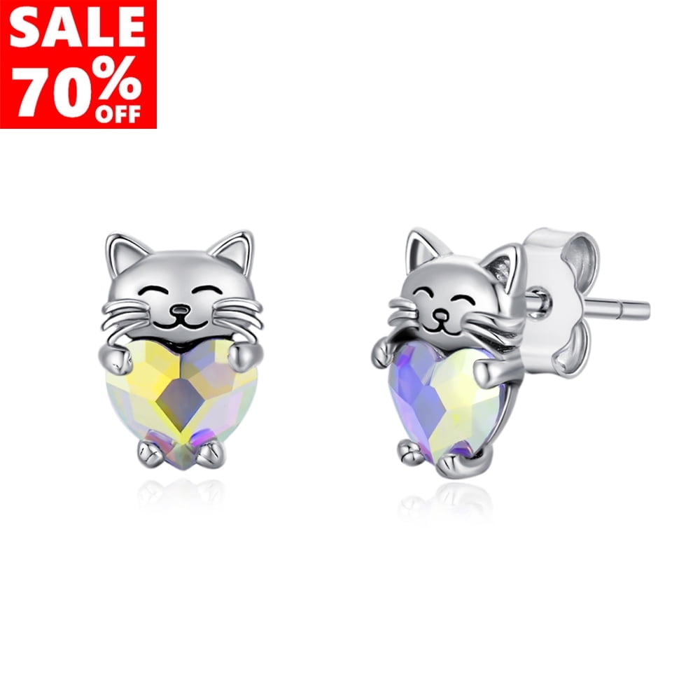 Cat Earrings 925 Sterling Silver Cute Kitty Dangle Drop Leverback Earrings store Gifts