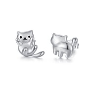 Coachuhhar Cat Stud Earrings, Sterling Silver, Includes Gift Box and Silver Clean Cloth