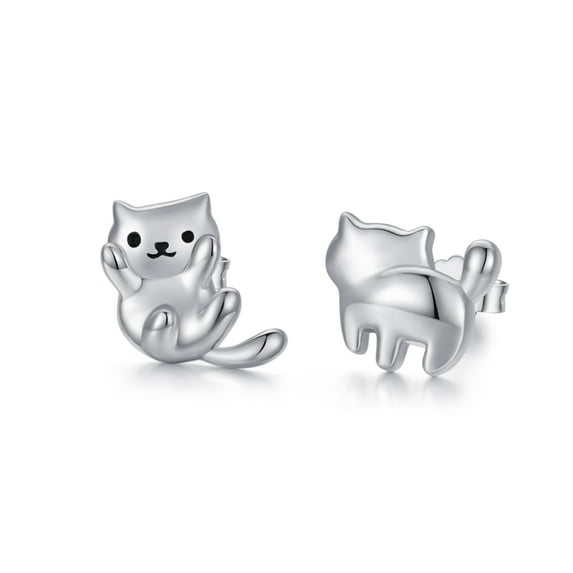 Coachuhhar Cat Stud Earrings, Sterling Silver, Includes Gift Box and Silver Clean Cloth