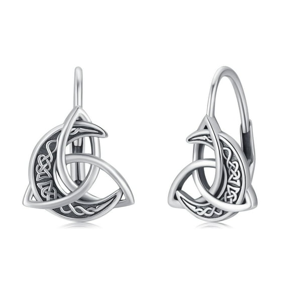 Coachuhhar Celtic Moon Earrings 925 Sterling Silver Crescent Hoop Earrings Celtic Knot Triangle Vintage Leverback Earrings Good Luck Irish Gifts for Women