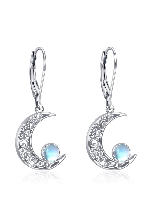Celtic Moon Earrings 925 Sterling Silver Crescent Moonstone Leverback Earrings Hypoallergenic Earrings Celtic Jewelry Gifts for Women