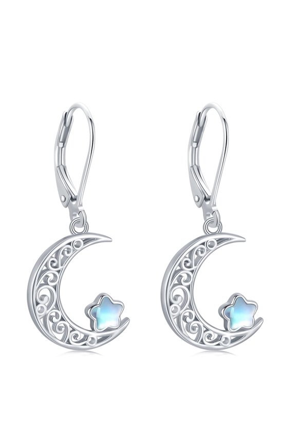 Celtic Moon Earrings 925 Sterling Silver Crescent Moonstone Leverback Earrings Hypoallergenic Earrings Celtic Jewelry Gifts for Women