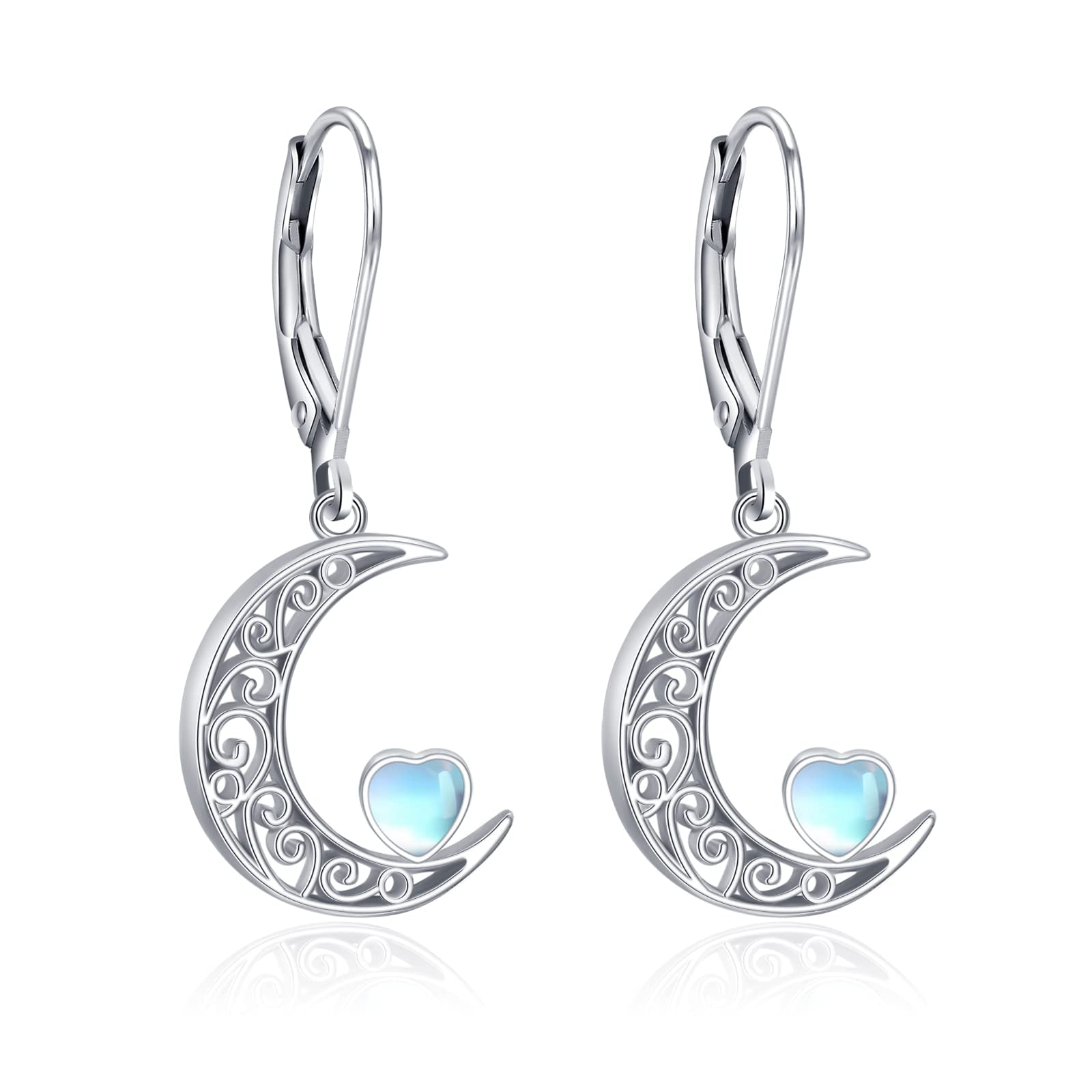 Coachuhhar Celtic Moon Earrings 925 Sterling Silver Crescent Moonstone
