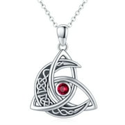 Coachuhhar Celtic Moon Necklace 925 Sterling Silver Celtic Knot Trinity Pendant Necklace Birthstone Necklace Irish Jewelry Gifts for Women Girls Daughter Mother Birthday Christmas
