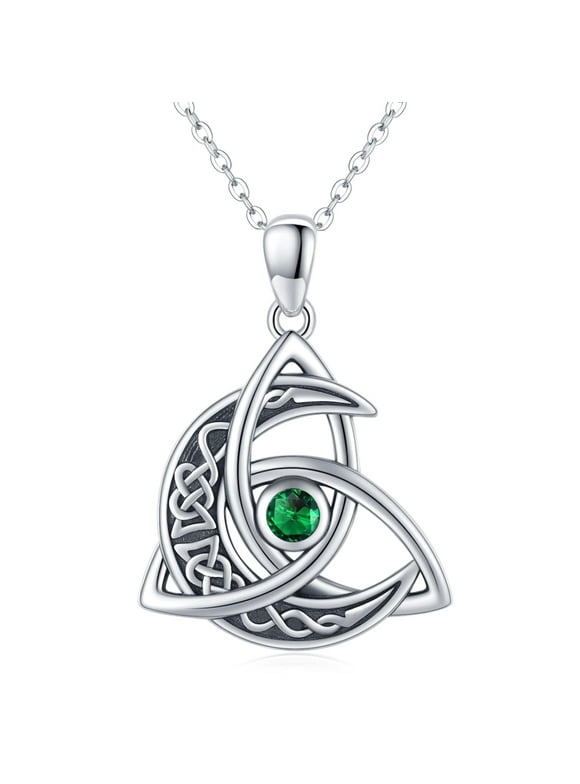 Coachuhhar Celtic Moon Necklace 925 Sterling Silver Celtic Knot Trinity Pendant Necklace Birthstone Necklace Irish Jewelry Gifts for Women Girls Daughter Mother Birthday Christmas