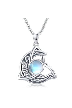 Celtic Moonstone Necklace 925 Sterling Silver Celtic Knot Moon Pendant Crescent Irish Necklace Jewelry Gift for Women Men
