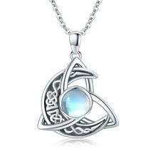 Coachuhhar Celtic Moonstone Necklace 925 Sterling Silver Celtic Knot Moon Pendant Crescent Irish Necklace Jewelry Gift for Women Men