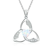 Coachuhhar Celtic Trinity Knot Necklace 925 Sterling Silver Heart Opal Irish Necklace Good Luck Triangle Pendant Necklace Opal Jewelry Gifts for Women Girl